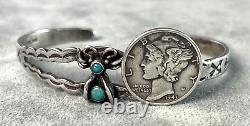 Vintage Fred Harvey Era Bracelet Turquoise Butterfly Small Wrist Sterling Silver