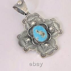 Vintage Fred Harvey Era Coin Silver Cross Pendant Natural Tyrone Turquoise