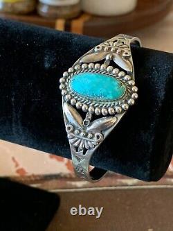 Vintage Fred Harvey Era Cuff Bracelet Turquoise and Sterling Silver
