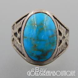 Vintage Fred Harvey Era Design Navajo 925 Silver Turquoise Eagles Ring Size 9.5