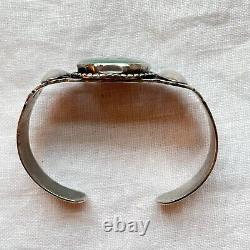 Vintage Fred Harvey Era Green Turquoise Stamped Silver Cuff Bracelet, 25.4 G