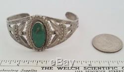 Vintage Fred Harvey Era Green Turquoise Sterling Silver CUFF BRACELET with Arrow
