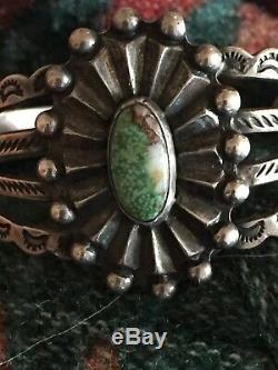 Vintage Fred Harvey Era NAVAJO Turquoise Coin Silver Cuff