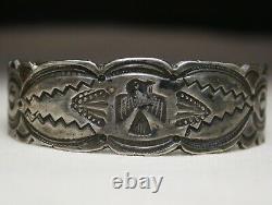 Vintage Fred Harvey Era Native American Navajo Sterling Silver Cuff Bracelet
