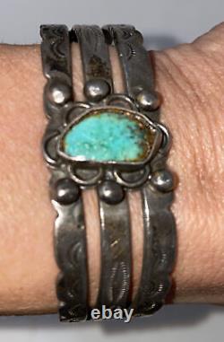 Vintage Fred Harvey Era Native American Sterling Silver Turquoise Cuff Bracelet