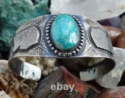 Vintage Fred Harvey Era Native American Turquoise Cuff Bracelet Chief Snake 25Gr
