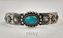 Vintage Fred Harvey Era Navajo Concho Sterling Silver Turquoise Cuff Bracelet