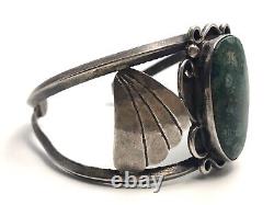 Vintage Fred Harvey Era Navajo Green Turquoise Handmade Sterling Cuff Bracelet