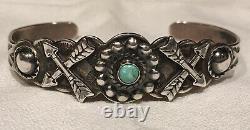 Vintage Fred Harvey Era Navajo Green Turquoise & Silver Cuff Bracelet-Circa 1940