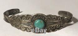 Vintage Fred Harvey Era Navajo Indian Silver Turquoise Cuff Bracelet