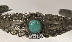 Vintage Fred Harvey Era Navajo Indian Silver Turquoise Cuff Bracelet