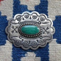 Vintage Fred Harvey Era Navajo Oval Concho Pin Brooch Turquoise Sterling Stamped
