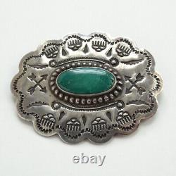 Vintage Fred Harvey Era Navajo Oval Concho Pin Brooch Turquoise Sterling Stamped