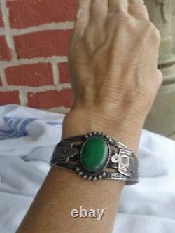Vintage Fred Harvey Era Navajo Silver Turquoise Thunderbird Stampd Cuff Bracelet