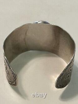 Vintage Fred Harvey Era Navajo Stamped Sterling Silver Lapis Wide Bracelet