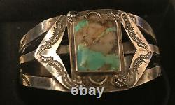 Vintage Fred Harvey Era Navajo Stamped Sterling Silver Turquoise Cuff Bracelet