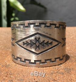 Vintage Fred Harvey Era Navajo Stamped Sterling Silver Wide Cuff Bracelet