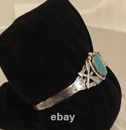 Vintage Fred Harvey Era Navajo Sterling Crossed Arrows Turquoise Cuff Bracelet