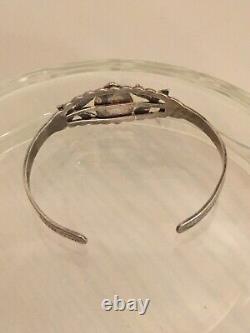 Vintage Fred Harvey Era Navajo Sterling Crossed Arrows Turquoise Cuff Bracelet