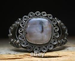 Vintage Fred Harvey Era Navajo Sterling Silver Agate Cuff Bracelet