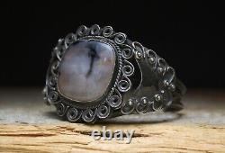 Vintage Fred Harvey Era Navajo Sterling Silver Agate Cuff Bracelet