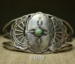 Vintage Fred Harvey Era Navajo Sterling Silver Turquoise Cuff Bracelet