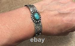 Vintage Fred Harvey Era Navajo Sterling Silver Turquoise Cuff Bracelet