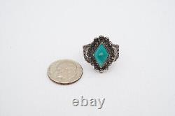 Vintage Fred Harvey Era Navajo Sterling Silver Turquoise Ring Size 5.75