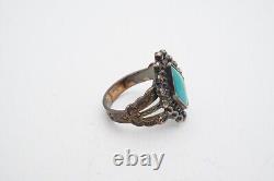 Vintage Fred Harvey Era Navajo Sterling Silver Turquoise Ring Size 5.75