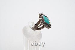 Vintage Fred Harvey Era Navajo Sterling Silver Turquoise Ring Size 5.75