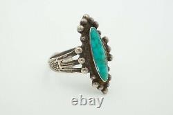 Vintage Fred Harvey Era Navajo Sterling Silver Turquoise Ring Size 9.75