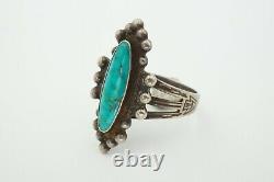 Vintage Fred Harvey Era Navajo Sterling Silver Turquoise Ring Size 9.75