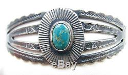 Vintage Fred Harvey Era Navajo Sterling Silver Turquoise Stamped Cuff Bracelet