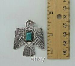 Vintage Fred Harvey Era Navajo Sterling Silver Turquoise THUNDERBIRD Pin Brooch