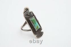 Vintage Fred Harvey Era Navajo Sterling Silver Turquoise Thunderbird Ring Size 5