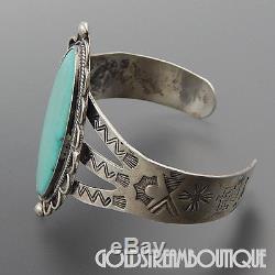 Vintage Fred Harvey Era Navajo Sterling Silver Turquoise Wide Cuff Bracelet