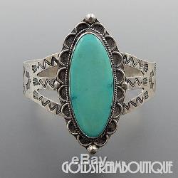 Vintage Fred Harvey Era Navajo Sterling Silver Turquoise Wide Cuff Bracelet