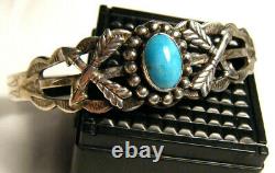 Vintage Fred Harvey Era Navajo Turquoise Arrow Sterling Silvr 925 Cuff Bracelet