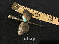 Vintage Fred Harvey Era Navajo Turquoise Dragonfly Sterling Silver Pin