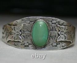 Vintage Fred Harvey Era Navajo Turquoise Sterling Silver Cuff Bracelet