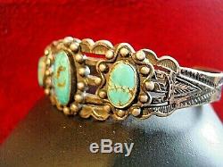Vintage Fred Harvey Era Old Pawn Navajo Sterling Silver Turquoise Cuff Bracelet
