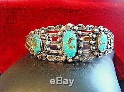 Vintage Fred Harvey Era Old Pawn Navajo Sterling Silver Turquoise Cuff Bracelet