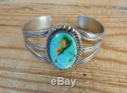 Vintage Fred Harvey Era Old Pawn Silver & Turquoise Navajo Cuff