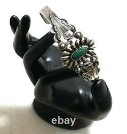 Vintage Fred Harvey Era, Oval Green Turquoise Cuff Bracelet 7 Inch Wrist
