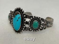 Vintage Fred Harvey Era Pacific Jewelry Co. Sterling Silver Turquoise Bracelet