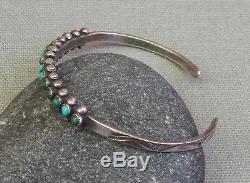 Vintage. Fred Harvey Era Silver Blu Green Snake Eye Turquoise Row Cuff Bracelet