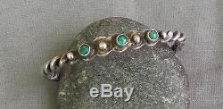 Vintage Fred Harvey Era Silver Green Snake Eye Turquoise Row Cuff Bracelet
