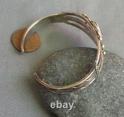 Vintage Fred Harvey Era Silver Petrified Wood or Agate Earthtone Cuff Bracelet