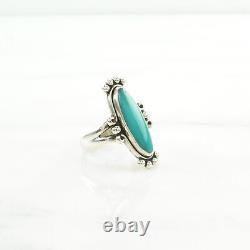 Vintage Fred Harvey Era Silver Ring Turquoise Navette Sterling Blue Size 5