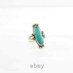 Vintage Fred Harvey Era Silver Ring Turquoise Navette Sterling Blue Size 5